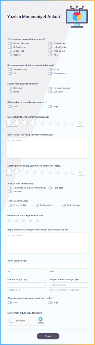 Yazılım Memnuniyet Anketi Form Template
