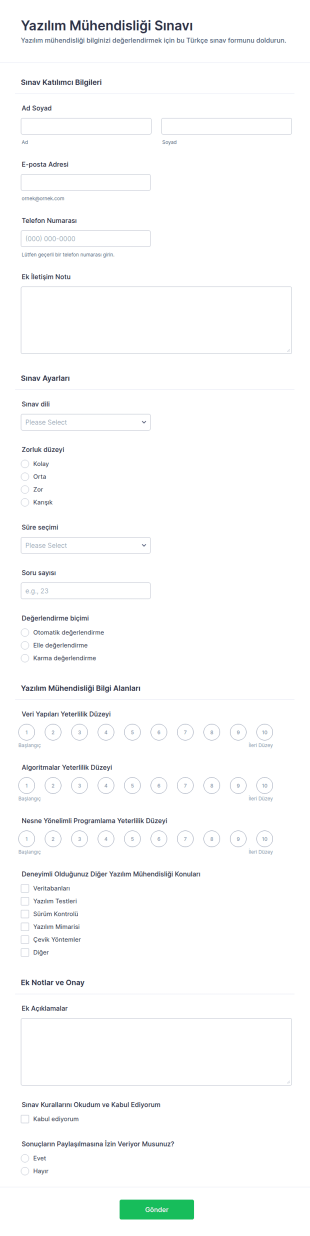 Yazılım Mühendisliği Bilgi Yarışması Form Şablonu