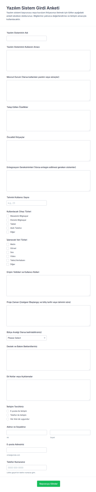 Yazılım Sistem Kabul Form Şablonu