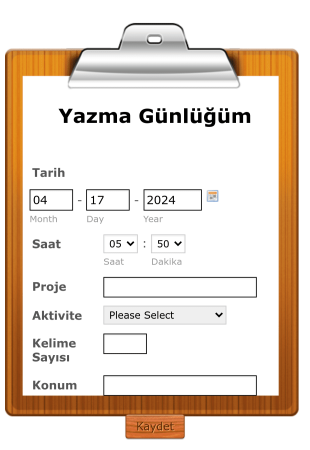Yazma Günlüğüm: Yazmanızı İzleyin Form Şablonu