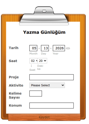 Yazma Günlüğüm: Yazmanızı İzleyin Form Şablonu