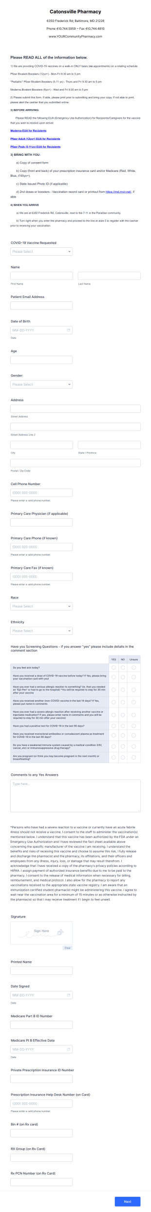 YCP RETAIL COVID 19 Vaccine Consent Form Template