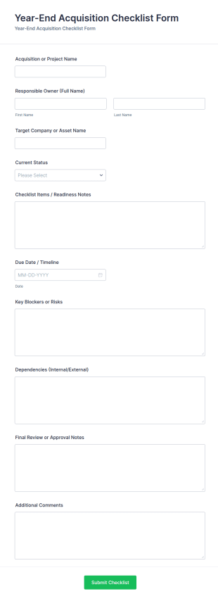 Year End Acquisition Checklist Form Template