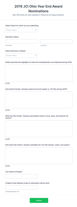 Year End Award Nominations Form Template