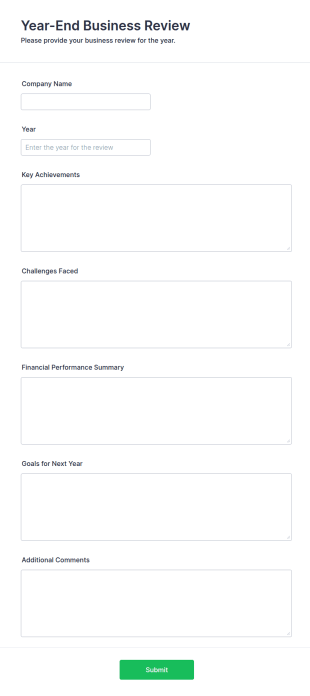 Year End Business Review Form Template