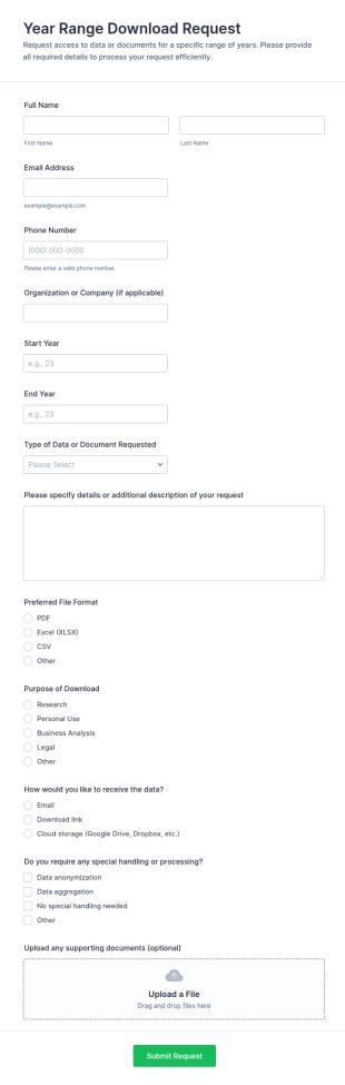 Year Range Download Request Form Template