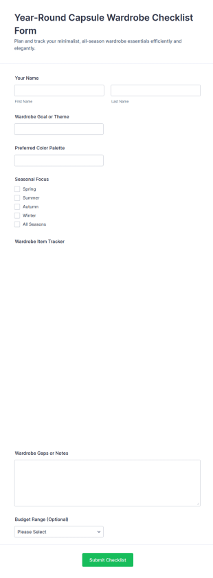 Year Round Capsule Wardrobe Checklist Form Template