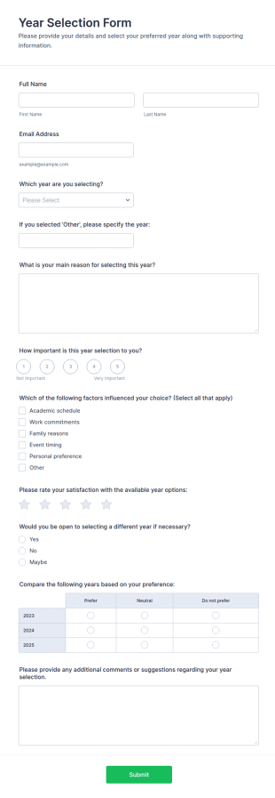 Year Selection Form Template