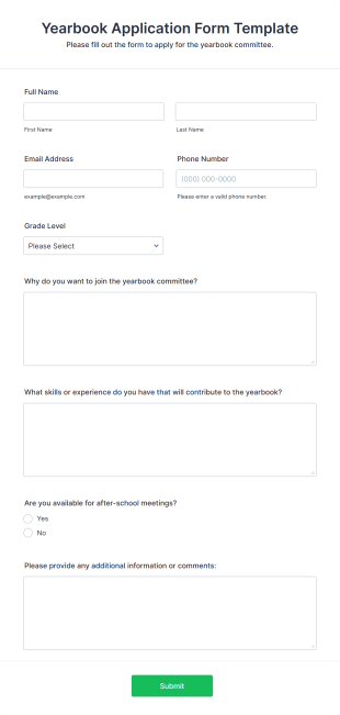 Yearbook Application Form Template