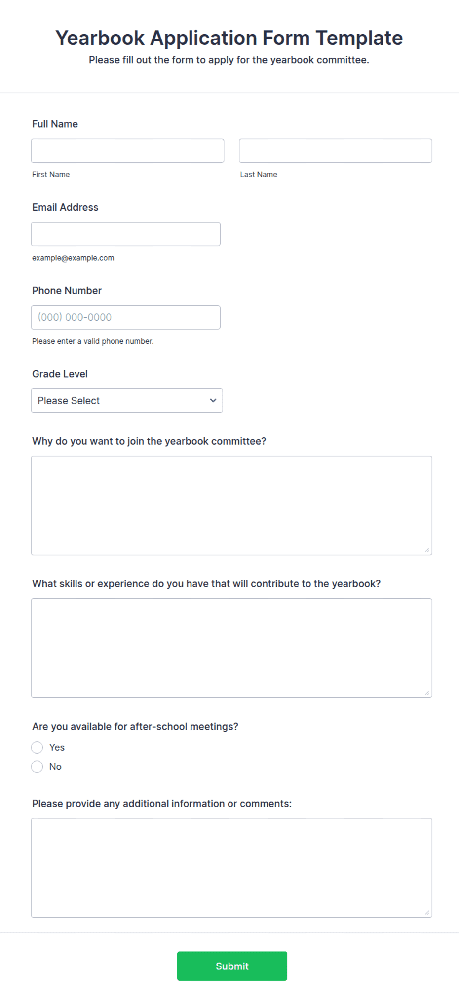 Application Form Book Yearbook Application Form Template | Jotform