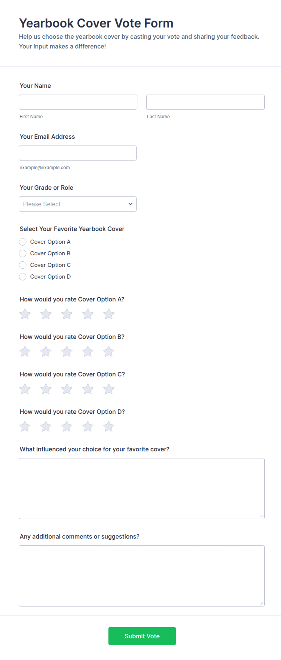 Yearbook Cover Vote Form Template | Jotform