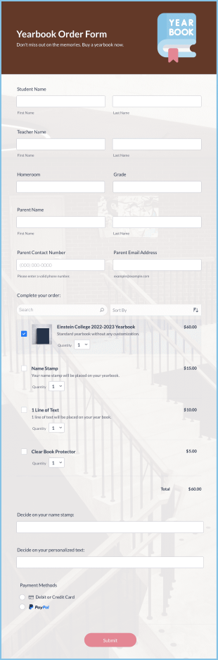 Yearbook Order Form Template