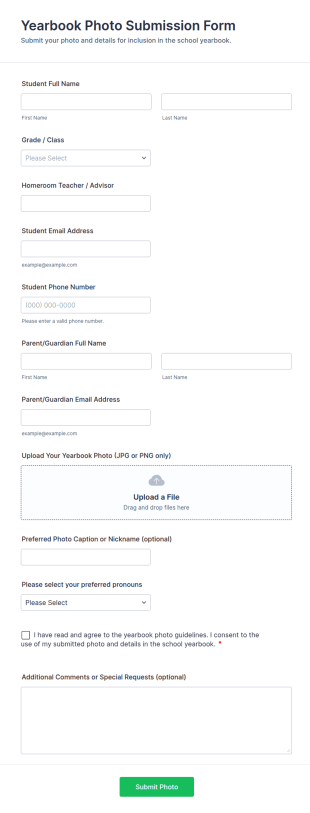 Yearbook Photo Submission Form Template
