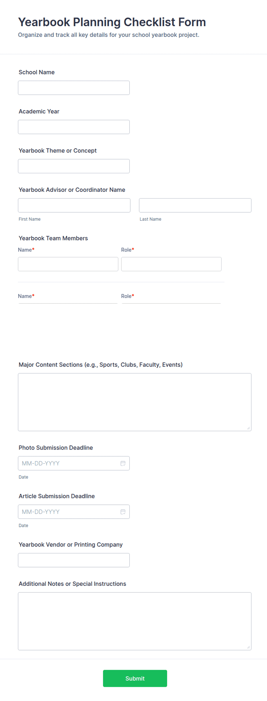 Yearbook Planning Checklist Form Template | Jotform
