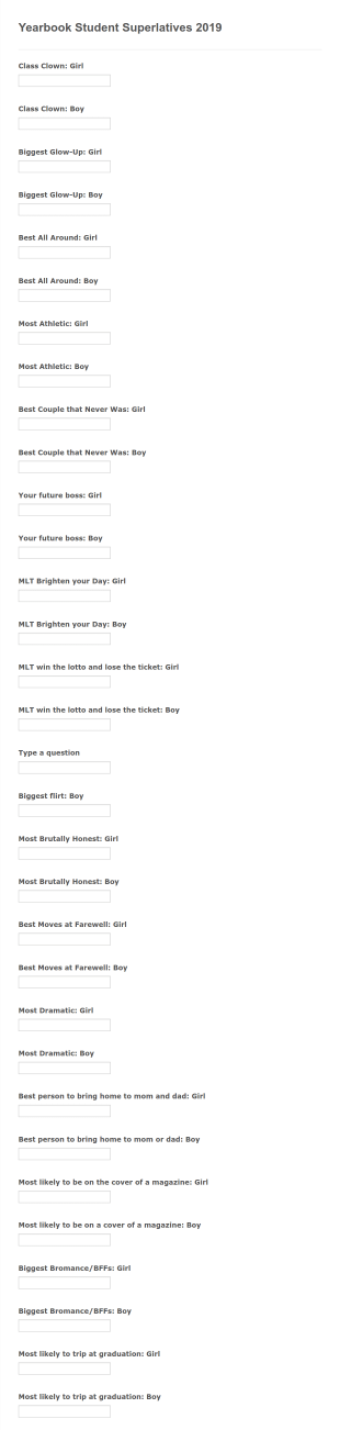 Yearbook Student Superlatives 2019 Form Template