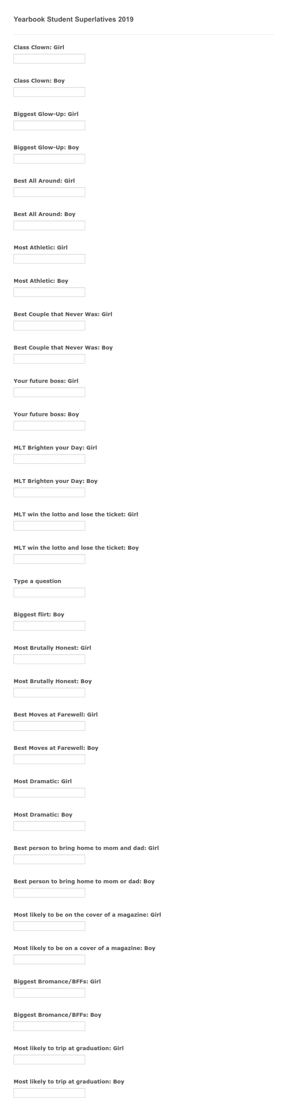 Yearbook Student Superlatives 2019 Form Template Jotform