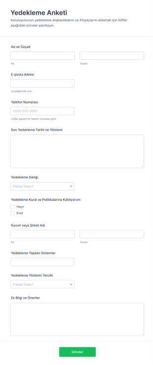 Yedekleme Anketi Form Şablonu