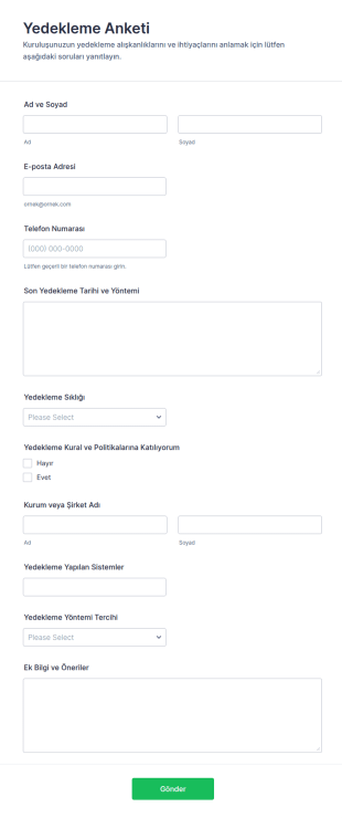 Yedekleme Anketi Form Şablonu