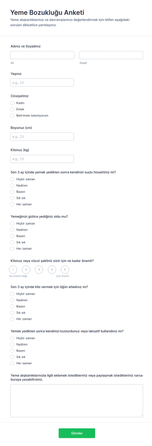 Yeme Bozukluğu Anketi Form Şablonu