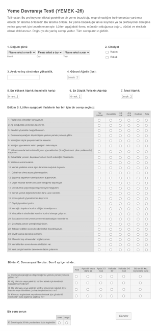 Yeme Davranışı Test Form Şablonu