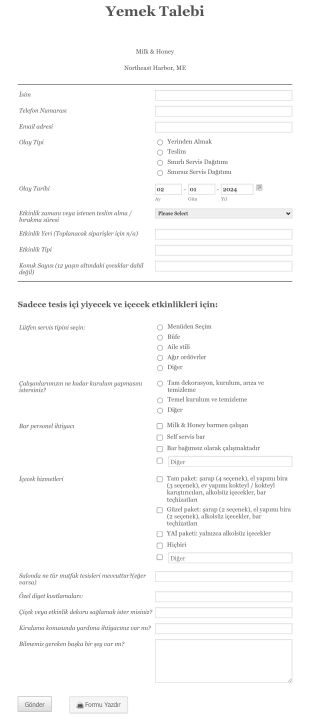 Yemek İstek Form Şablonu
