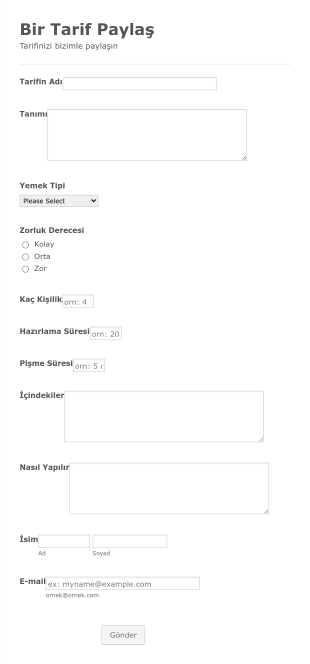 Yemek Tarifi Paylaşma Form Template