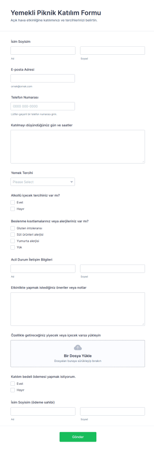 Yemekli Piknik Katılım Form Şablonu