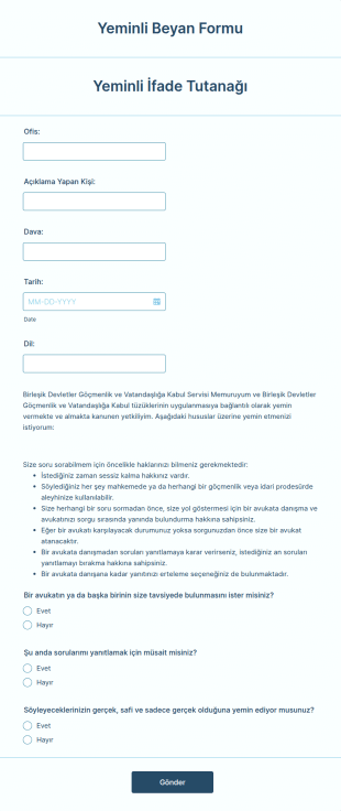 Yeminli Beyan Form Şablonu