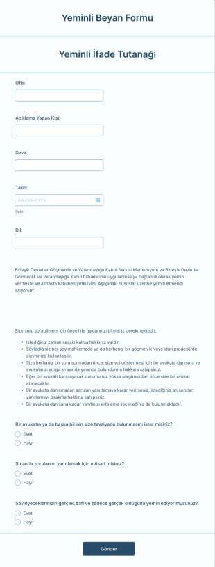 Yeminli Beyan Form Şablonu