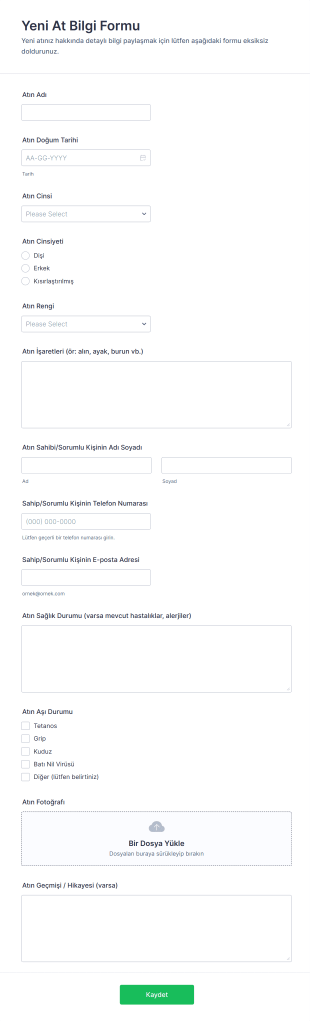 Yeni At Bilgi Form Şablonu