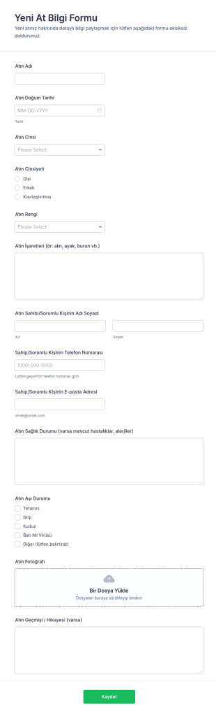 Yeni At Bilgi Form Şablonu