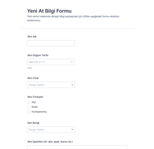 Yeni At Bilgi Form Şablonu