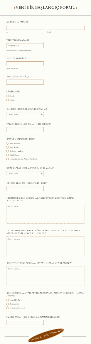Yeni Bir Başlangıç Form Şablonu