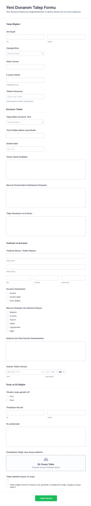 Yeni Donanım Talep Form Şablonu