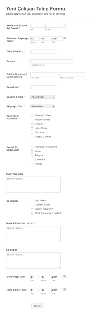 Yeni Ekipman Talep Form Şablonu