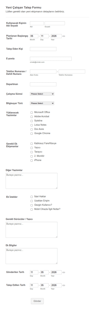 Yeni Ekipman Talep Form Şablonu