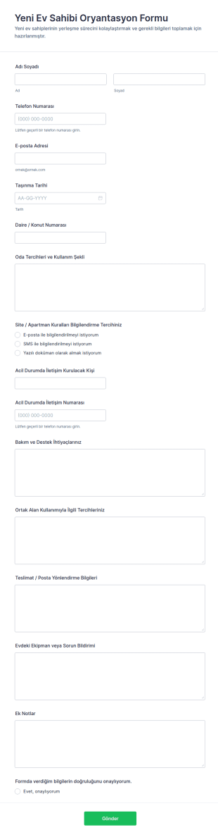 Yeni Ev Sahibi Bilgilendirme Formu 🏡✨ Form Şablonu
