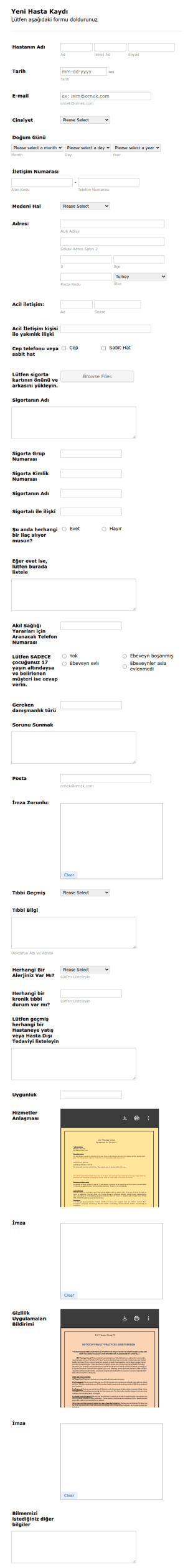 Yeni Hasta Bilgi Form Şablonu
