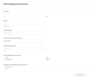 Yeni İş Başvurusu Form Template