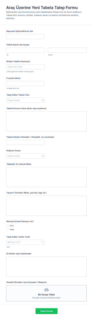 Yeni İşaretleme Talep Form Şablonu