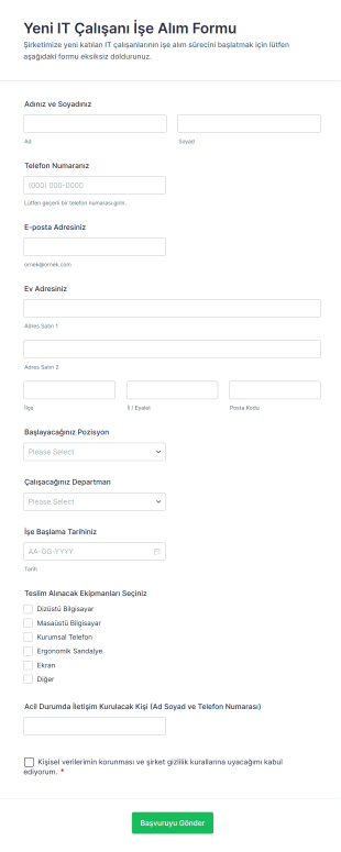 Yeni IT Çalışanı İşe Alım Form Template