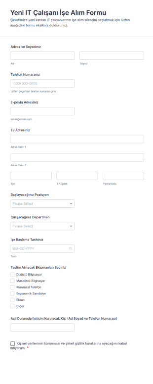 Yeni IT Çalışanı İşe Alım Form Şablonu