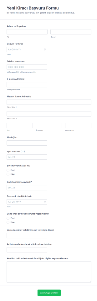 Yeni Kiracı Başvuru Form Şablonu