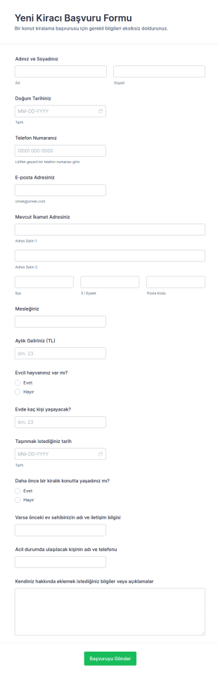 Yeni Kiracı Başvuru Form Şablonu