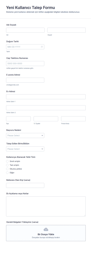 Yeni Kullanıcı Talep Form Şablonu