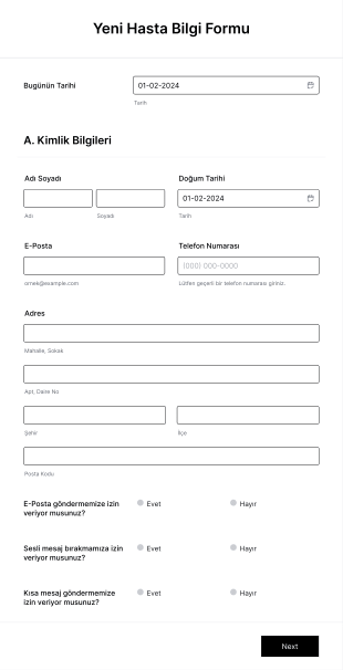Yeni Müşteri Bilgi Form Şablonu