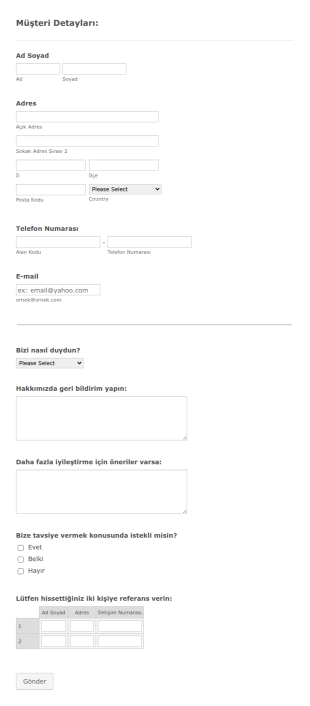 Yeni Müşteri Kayıt Form Şablonu