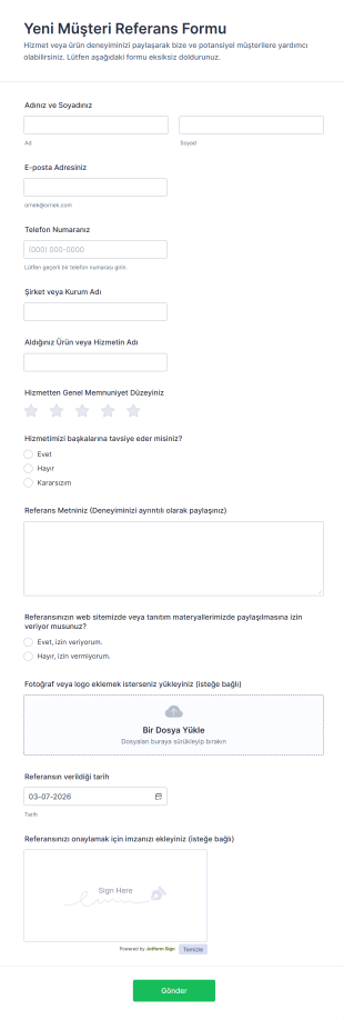 Yeni Müşteri Referans Form Şablonu