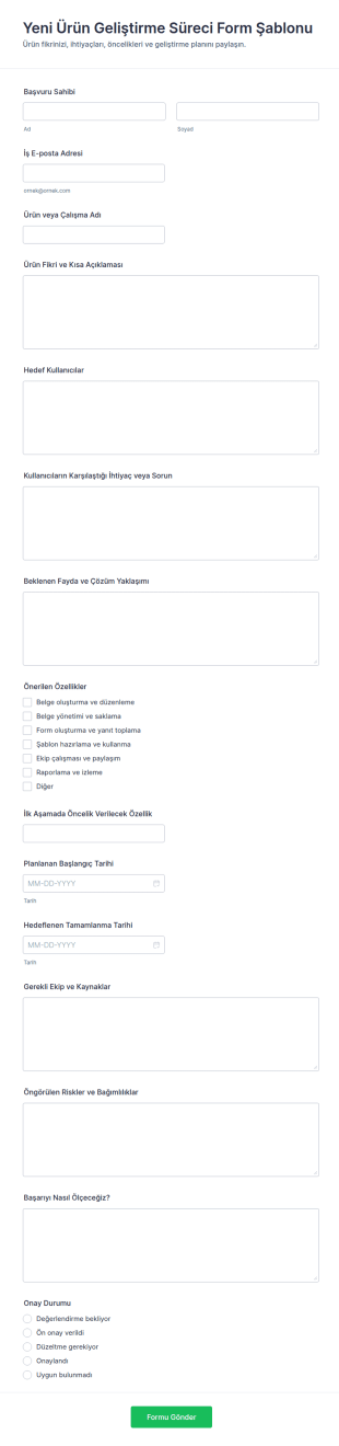 Yeni Ürün Geliştirme Süreci Form Şablonu