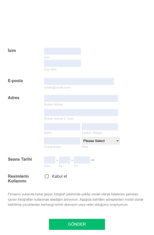 Yenidoğan Fotoğraf Çekim Sözleşmesi Form Şablonu